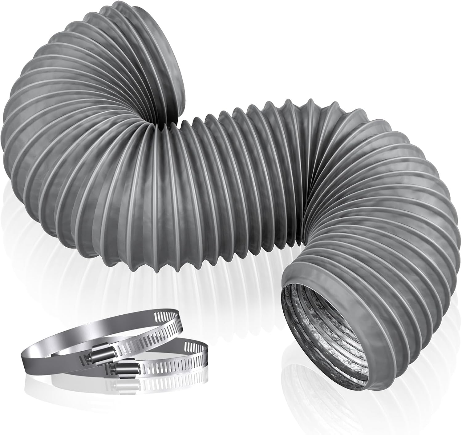 Hon&Guan 4inch 3FT Dryer Vent Hose, Flexible Exhaust Duct Hose, PVC Aluminum Vent Hose with 2 Clamps for Tight Space, HVAC Ventilation