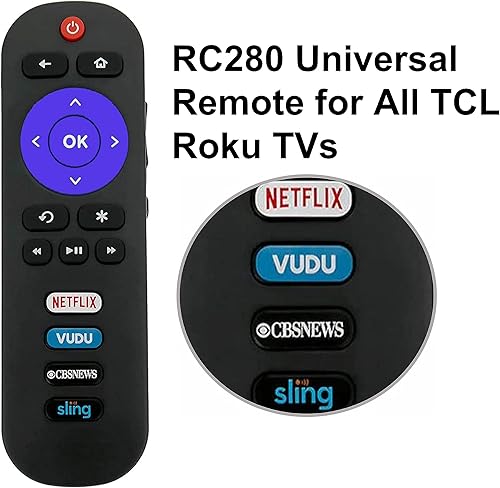 Miniatura 3 de Control remoto universal RC280 compatible con todos los TCL ROKU Smart TV con CBSNEWS Netflix Sling VUDU accesos directos