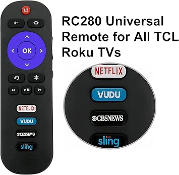 Universal RC280 Remote Control Compatible with All TCL ROKU Smart TV