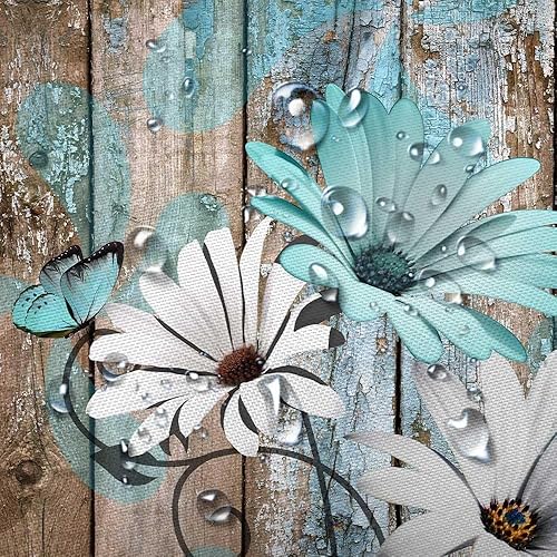 Miniatura 7 de JAWO Cortina de ducha con flores de granja, juego de cortina de ducha rústica verde azulado turquesa margarita, cortina de ducha de tela de jardín