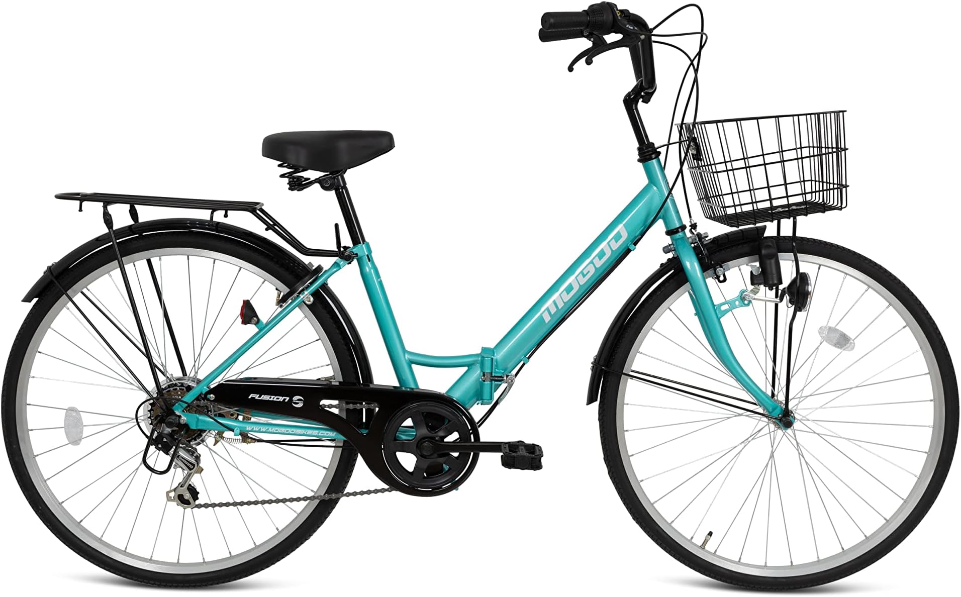 MOGOO FUSION Adult Folding Bike 24/26 inch Wheels 6 Speed Shimano City Bike for Men Women with Basket, Caliper Brakes, Foldable Durable Steel Frame, Dynamo Light, Adjustable Seat