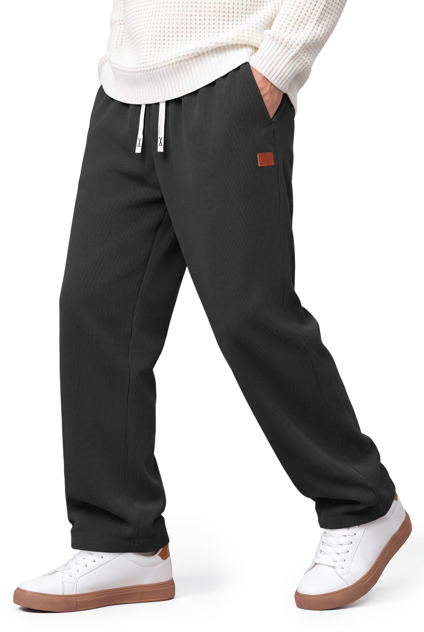COOFANDY Mens Corduroy Pants Casual Elastic Waist Drawstring Sweatpants | Loose Fit, Baggy, Wide Leg, Thermal, Lightweight, Soft, Comfortable, Lounge, Fall Winter Fashion