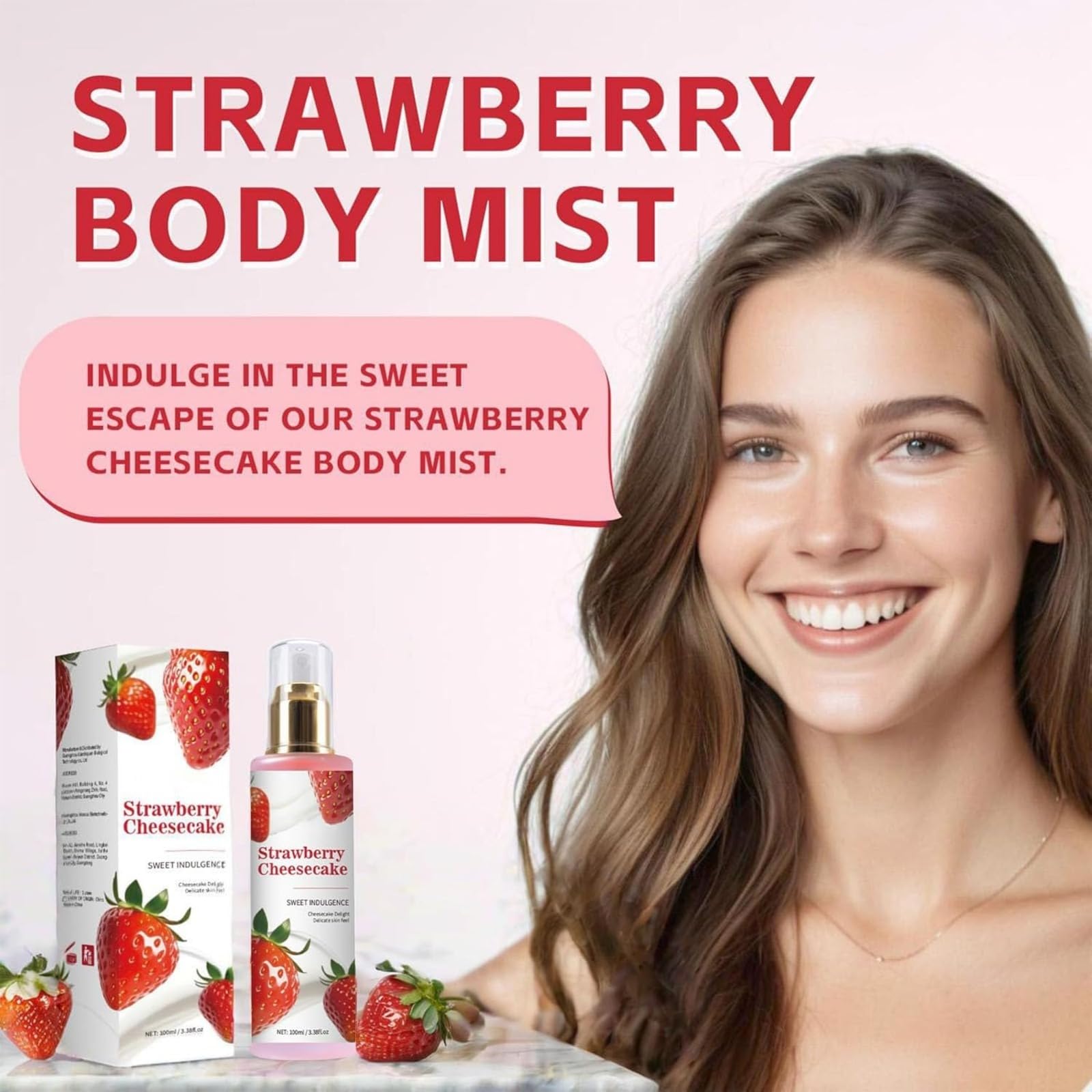 Strawberry Cheesecake Body Spray dla kobiet – trwała mgiełka perfumowana do włosów i skóry, zapach zapachowy, nawilżająca pielęgnacja ciała, 100 ml (4)