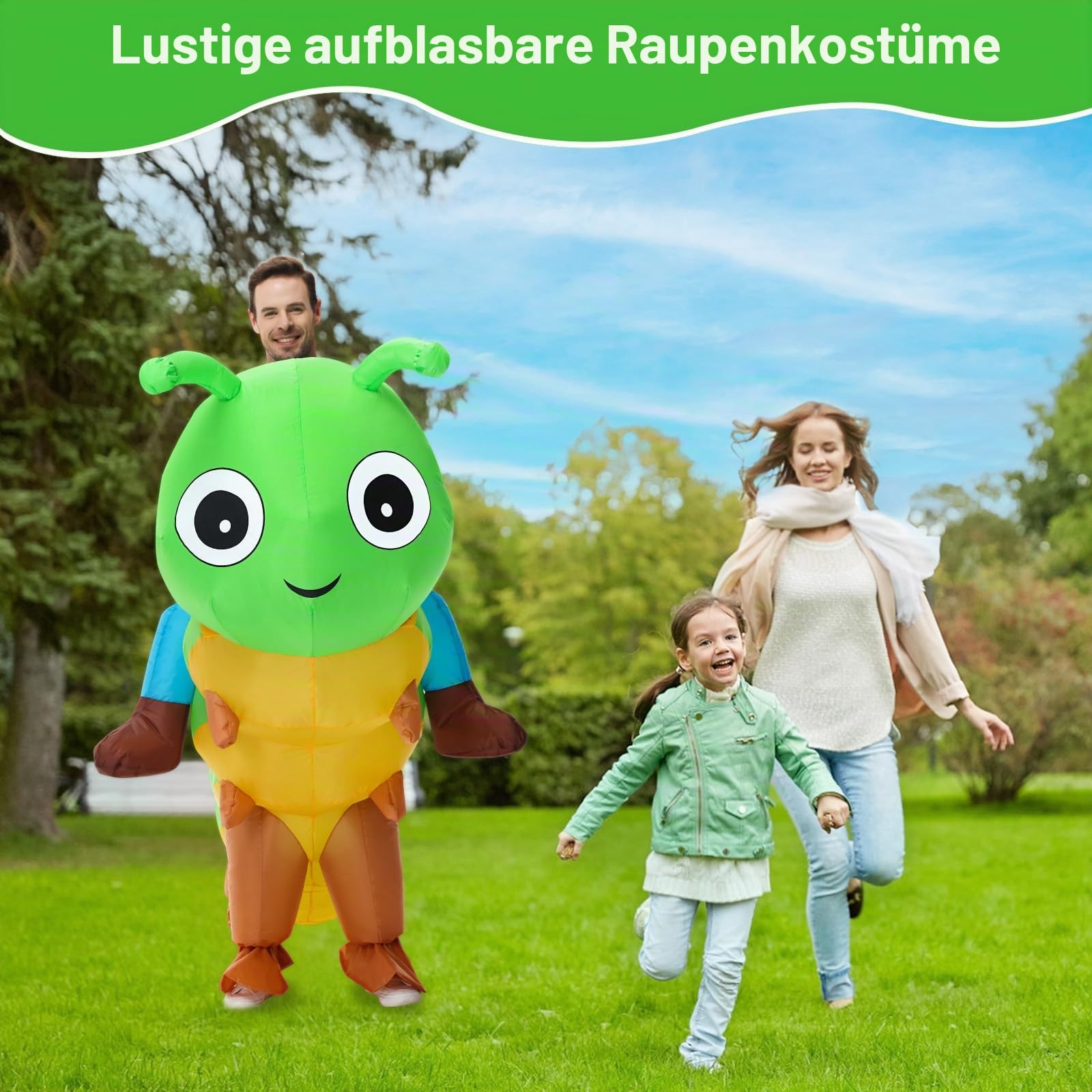 Poptrend Aufblasbare Kostüm Raupe Kostüme für Erwachsene Kinder, aufblasbares Raupenkostüme, Halloweenkostüme für Männer Frauen, lustige Kostümpartykostüme