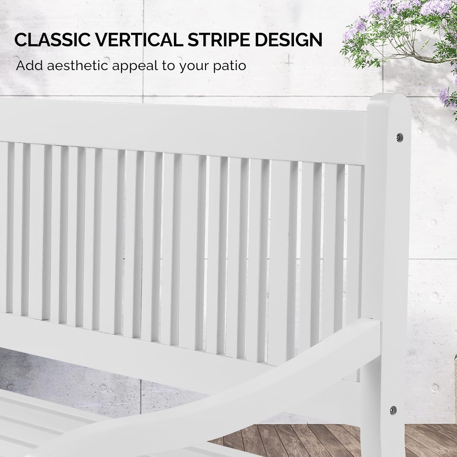 VINGLI 50" Outdoor Wood Bench, Weatehr Resistant Wooden Garden Patio Bench with Comfortable Backrest & Curved Armrest, 800lb Capacity Loveseat for Front Porch Park Yard Deck (White, Dense Slatted)