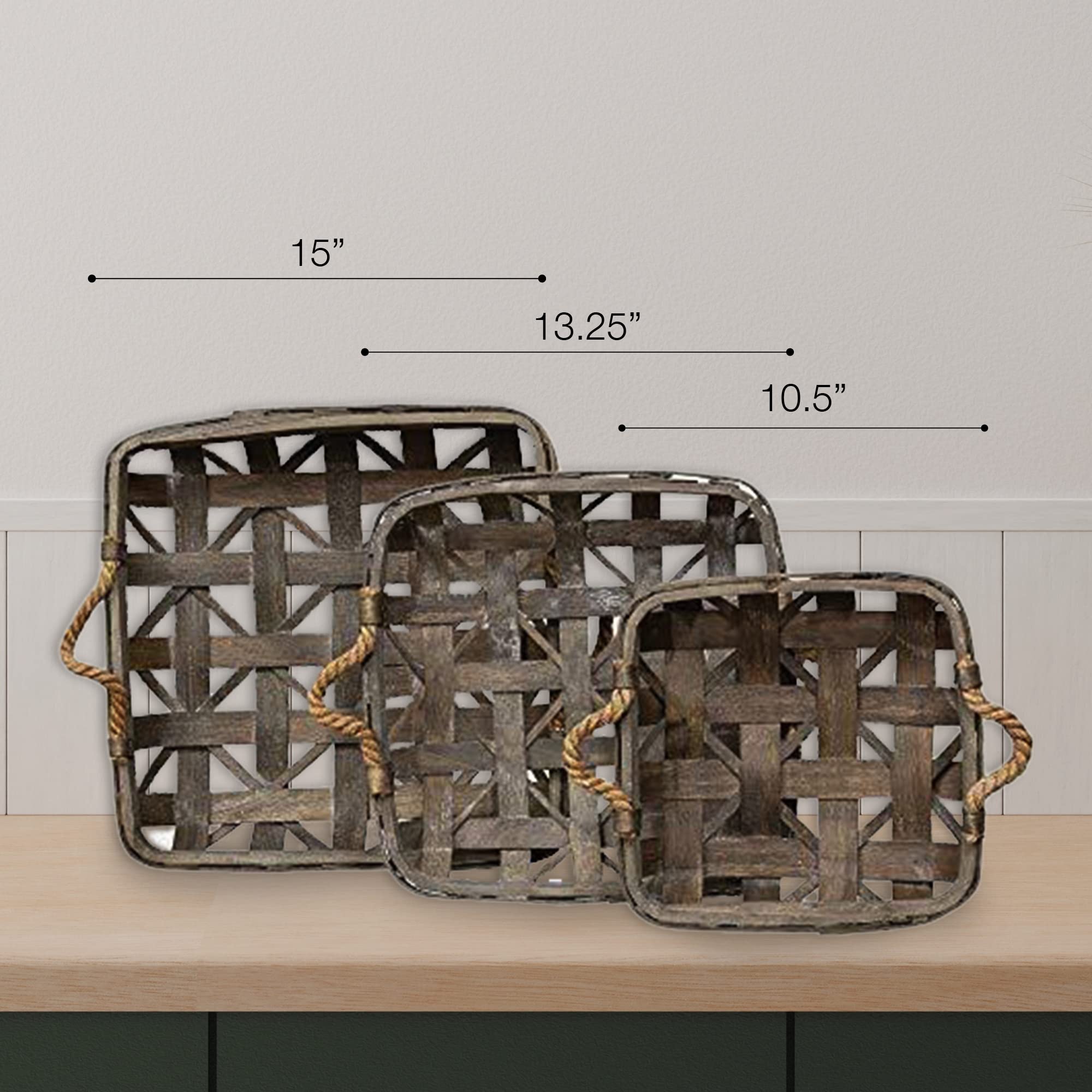 Amazon.com - CWI Square Tobacco Basket with Metal Straps - Small, Medium,  and Large Hanging Basket for Wall Storage and Decorations - 3