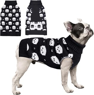 CuteBone Skull Halloween Dog Sweater for Medium Dogs - Halloween Puppy Clothes with Leash Hole for Chihuahua, Yorkie & Teacup Dogs DS35XXL