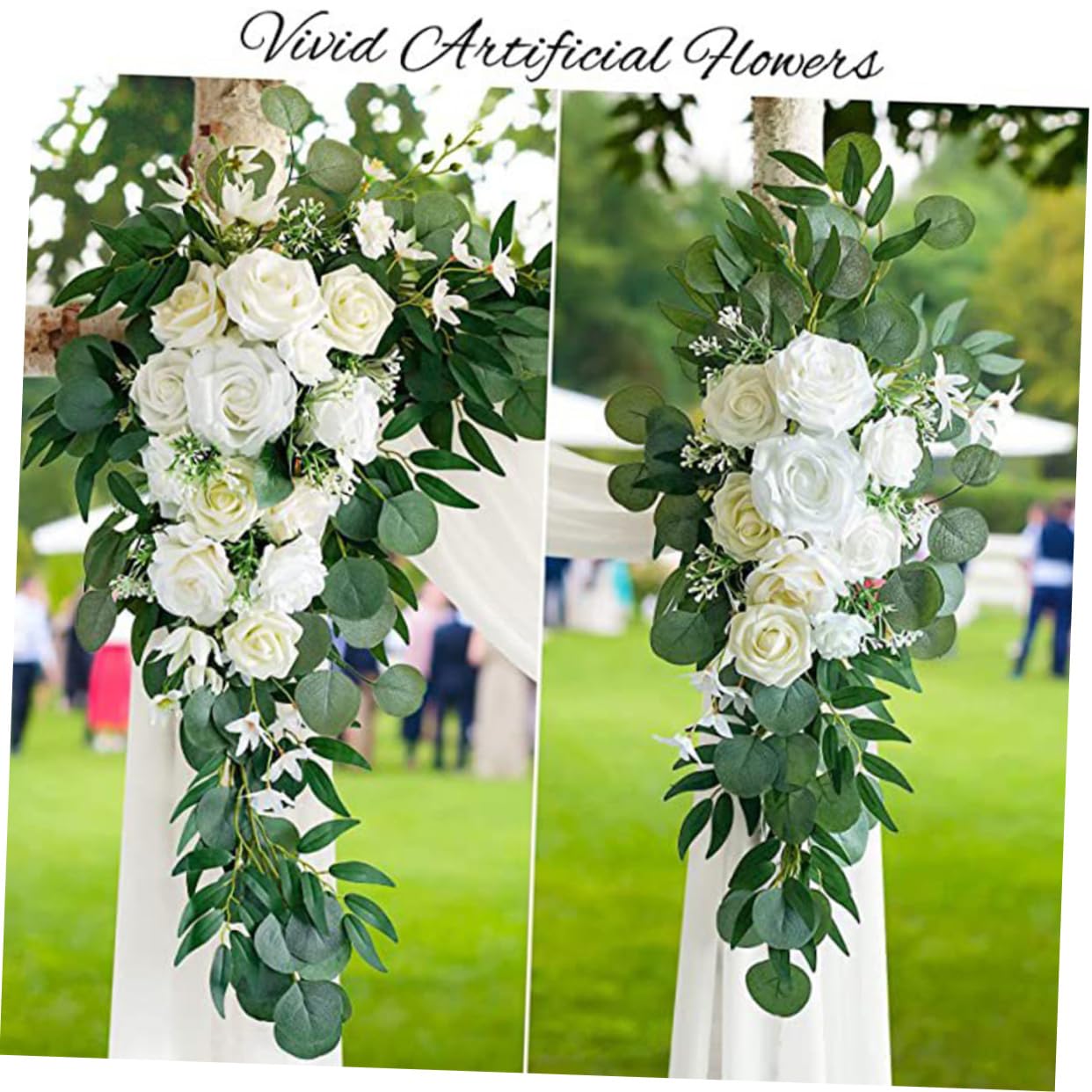 VALICLUD Künstlicher Blumenbogen für Hochzeit, 1 Satz Weiße Kunstblumen | Seidenblüten mit Tüll, Natürlicher Look, für Innenbereich und Tischmitte, Romantische Hochzeitsdeko