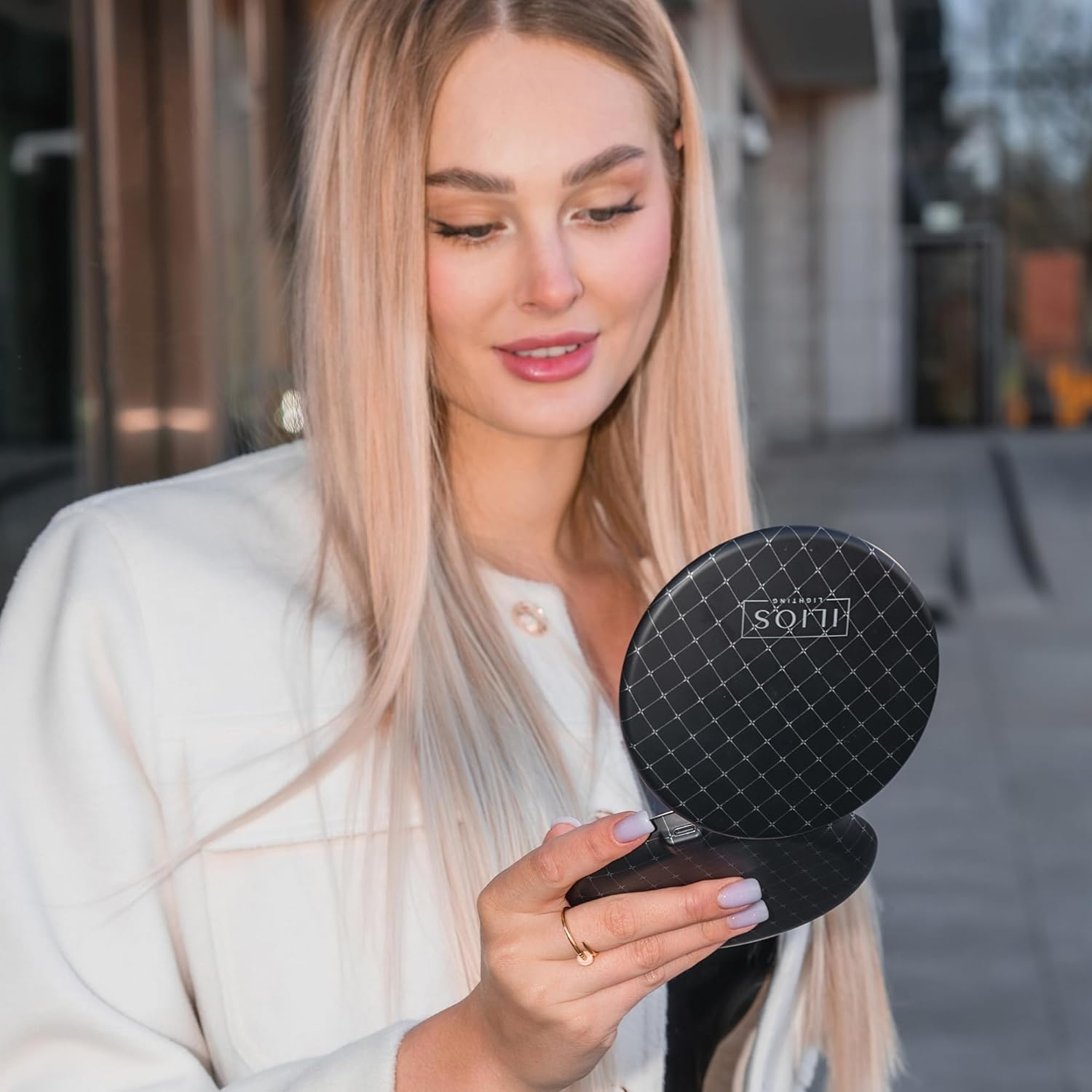 Black LED Compact Mirror with Light and 1x and 10x Magnifying Mirror in 5-inch mini Size Ideal for Travel