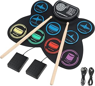 Electronic Drum Set, Marrilley 9 Drum Practice Pad with Headphone Jack, Roll-up Drum Pad Machine Built-in Speaker Drum Pedals Drum Sticks 10 Hours Playtime, Great Holiday Xmas Birthday Gift for Kids