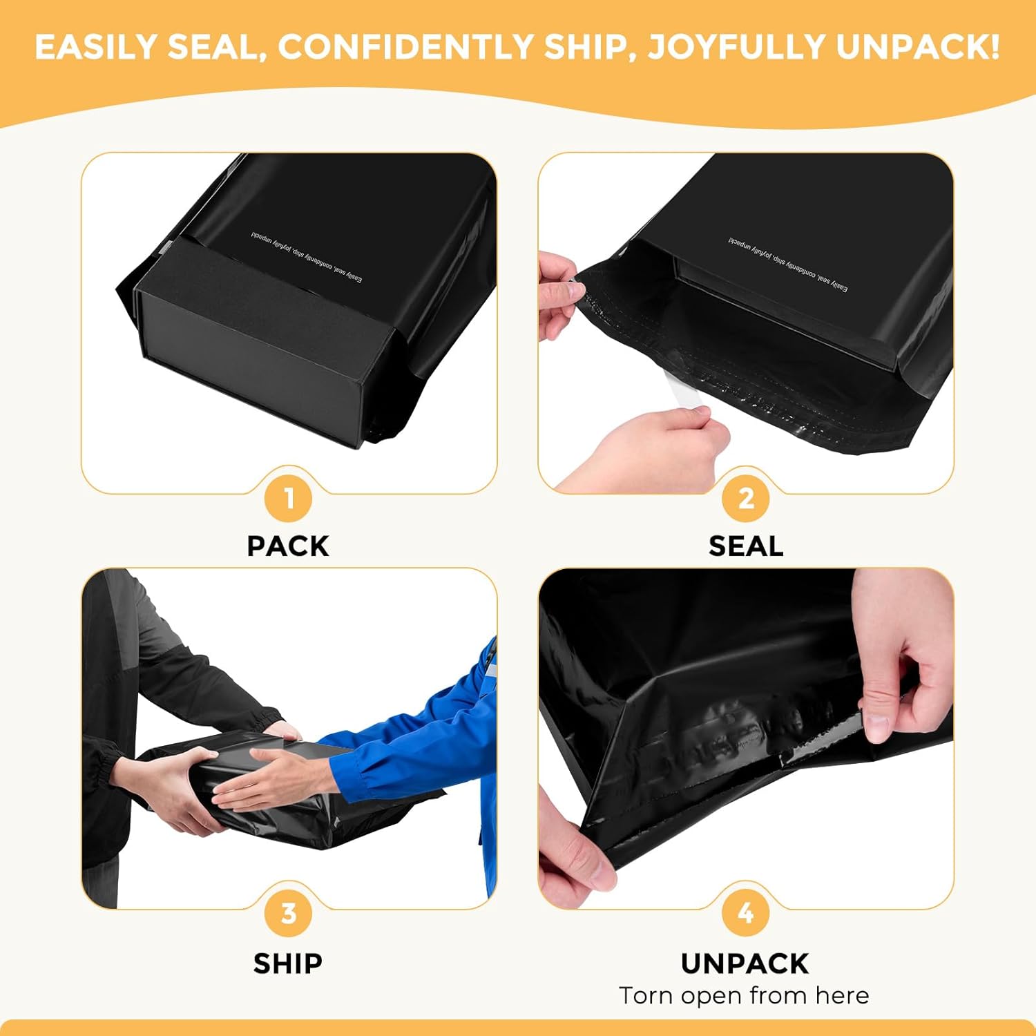 Metronic Poly Mailers 14.5x19 700Pcs, Shipping Bags for Clothes with Strong Adhesive and Tear Strip, Large Mailers Poly Bags Shipping Envelopes Bulk for Business Packing, Easy to Seal and Open, Black