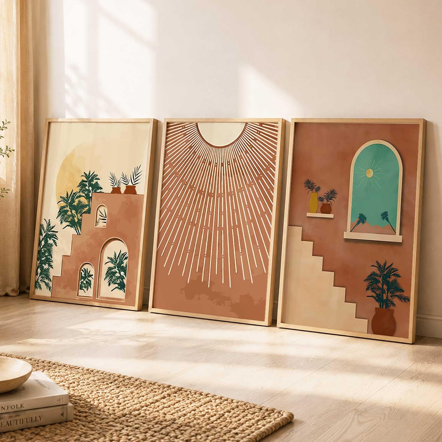 Bohemian Floral Wall Art Set - 3 Prints with Frame -12