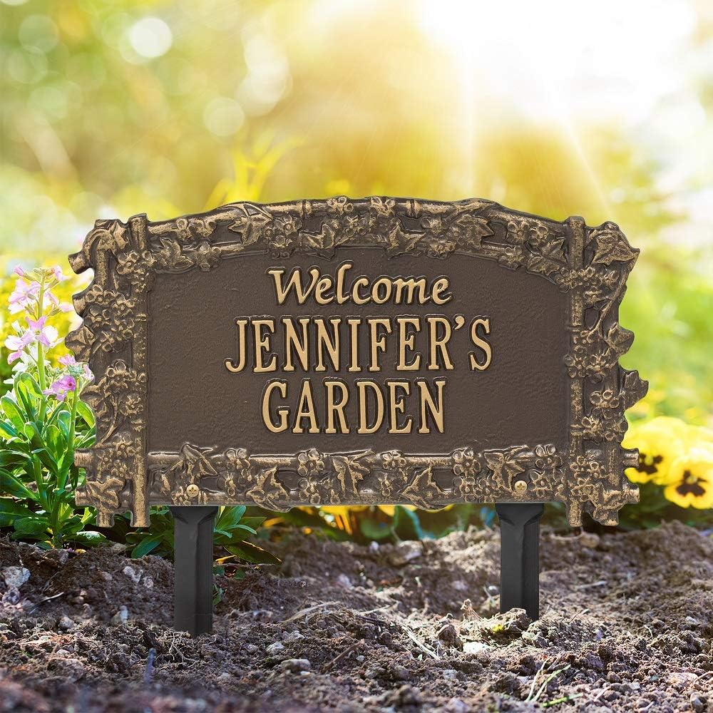 2 Line Personalized Ivy Trellis Aluminum Garden Plaque 14" W x 8.125" H
