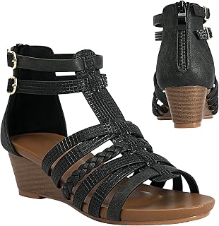 STMAHER Womens Gladiator Sandals Zipper Strappy Wedge Sandal Roman Shoes For girls
