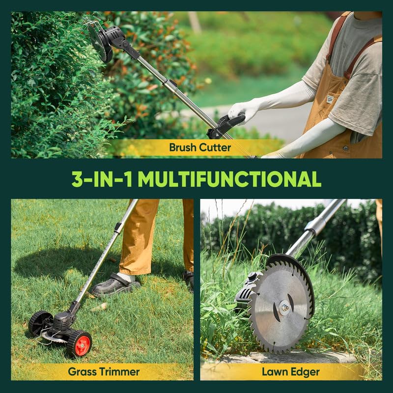 Image of Electric Wireless Rechargeable Edge Cutter 48V-2 Batteries-25cm Cutting Width|3-in-|Adjustable Height|3 Blade Types |Lawns & Gardens|Straight Blades Trimming Scissors. (Old-Black)