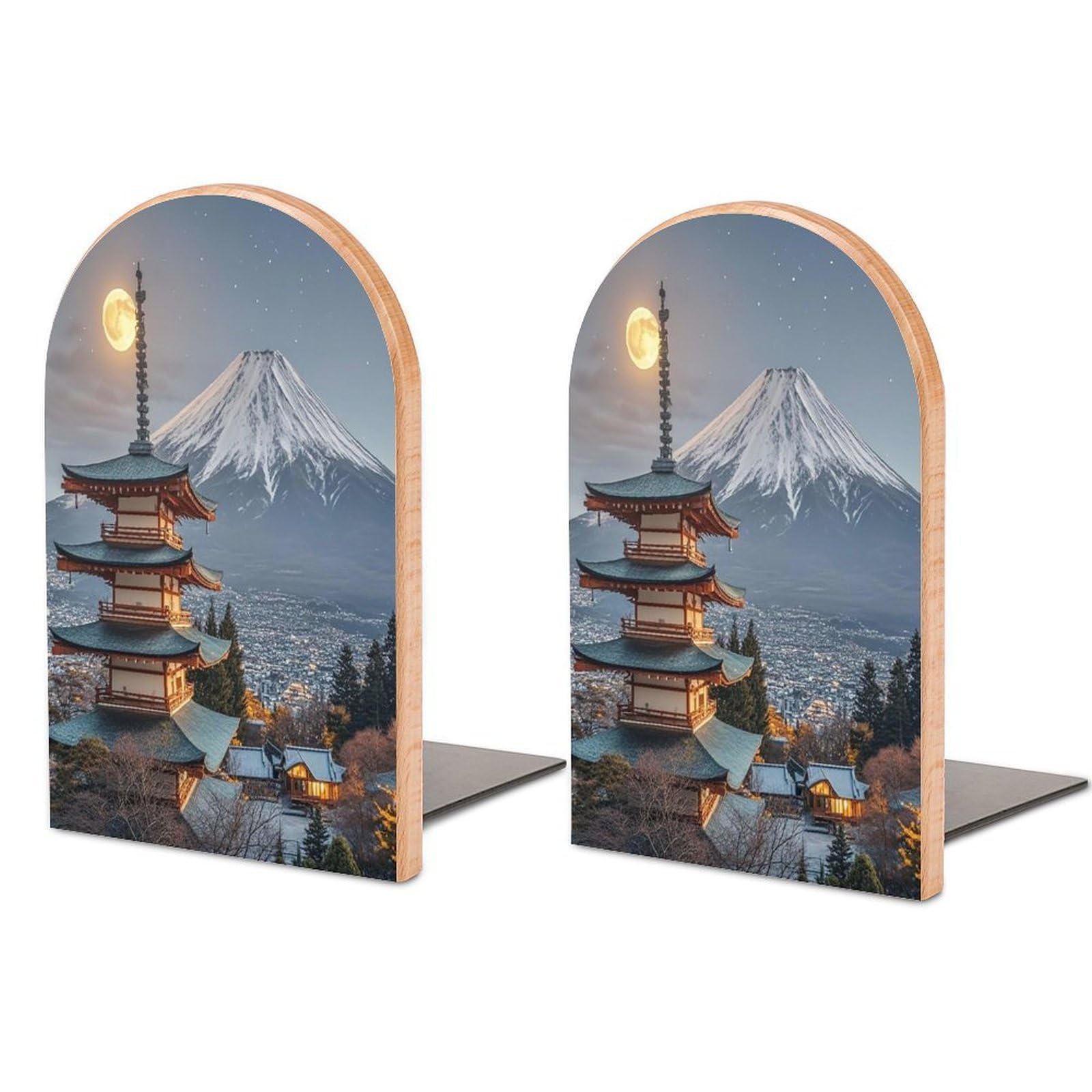 Yokohama Moon Bookend for Shelves Unique Book End Sturdy Books Holder Heavy Duty Wooden Bookends Support Non-Slip Book Organizers Decorative Modern Bookend Holder for Home