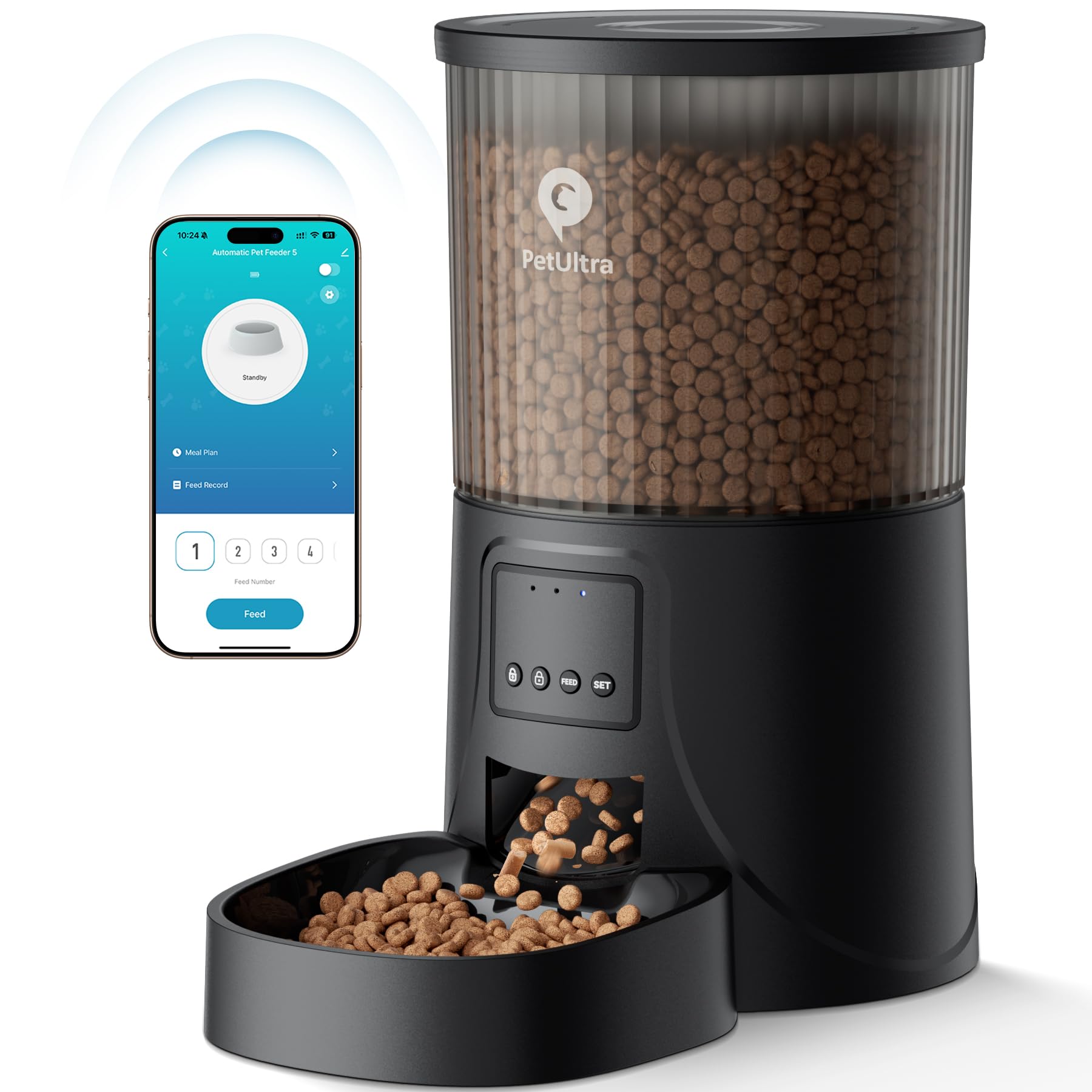 Automatic Cat Feeder WiFi- 5Ghz Cat Food Dispenser with APP Remote Control- Auto Pet Feeder for Small Dog Indoor- Easy to Set Up and Clean- Dual Power with Desiccant Bag Keep Fresh