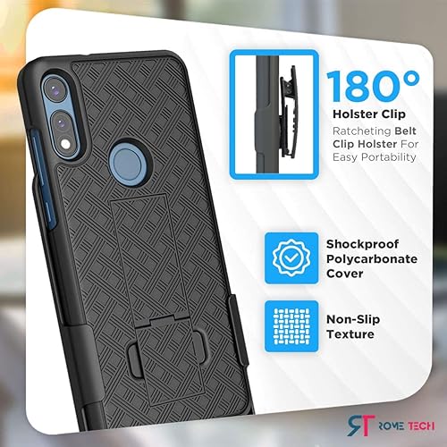 Miniatura 3 de Rome Tech Funda con clip para cinturón para Moto E 2020 [solamente] Combo de funda delgada y resistente, funda resistente para teléfono con soporte,