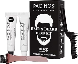 Hair & Beard Color Kit (Black) - Hair Color For Men, Eliminates Grays in 5 minutes, Easy to Apply Brush-In Formula, Enhances Appearance of Hair for Moustache & Beard