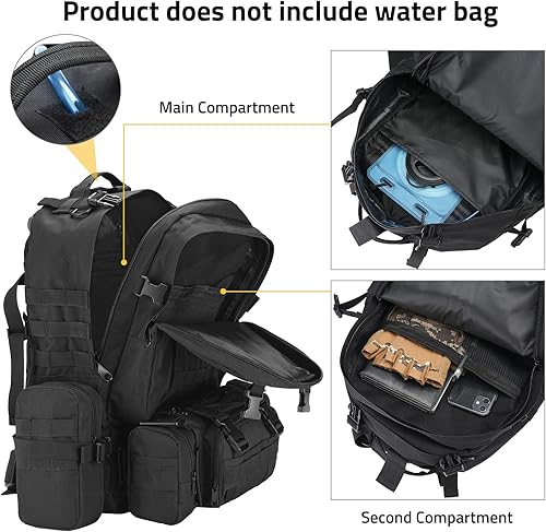 Miniatura 4 de CVLIFE Mochila táctica de 60 L para hombres y mujeres, mochila militar grande del ejército con anillo en D, clips Molle, accesorios de brújula, 3