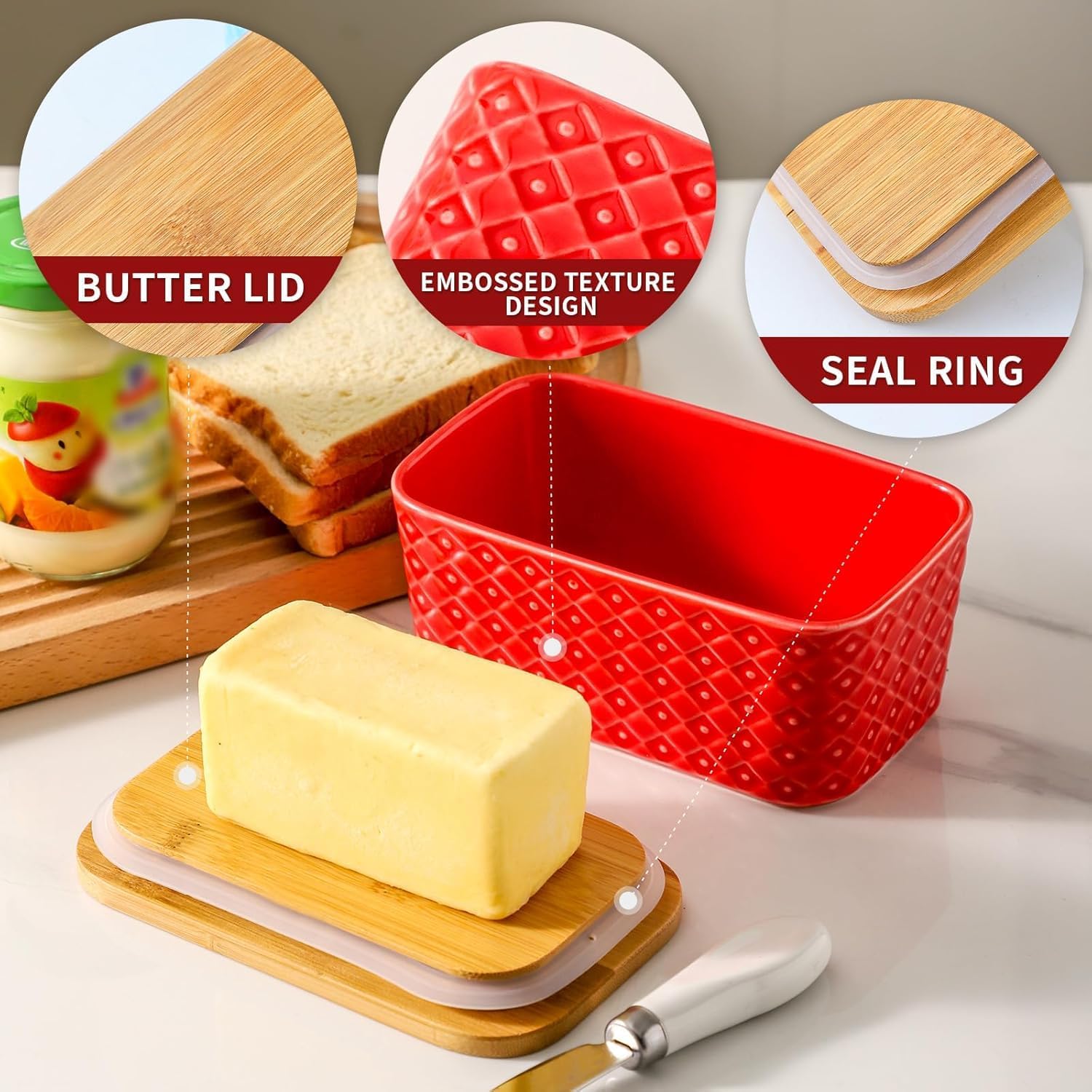 Ceramic Spoon Rest for Stove Top and Butter Dish with Lid-Christmas and Happy New Year Gift Ceramic Bundle