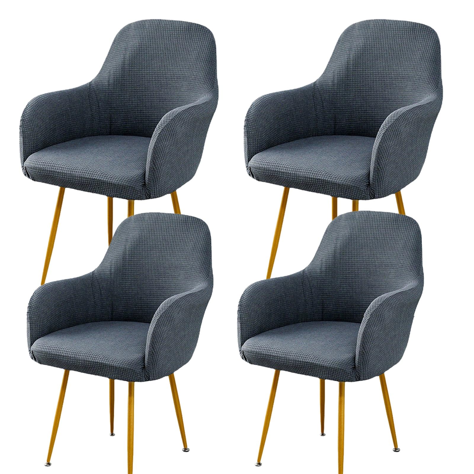 Housse de chaise dossier incurvé gris foncé, lot de 4 pour bureau et salon