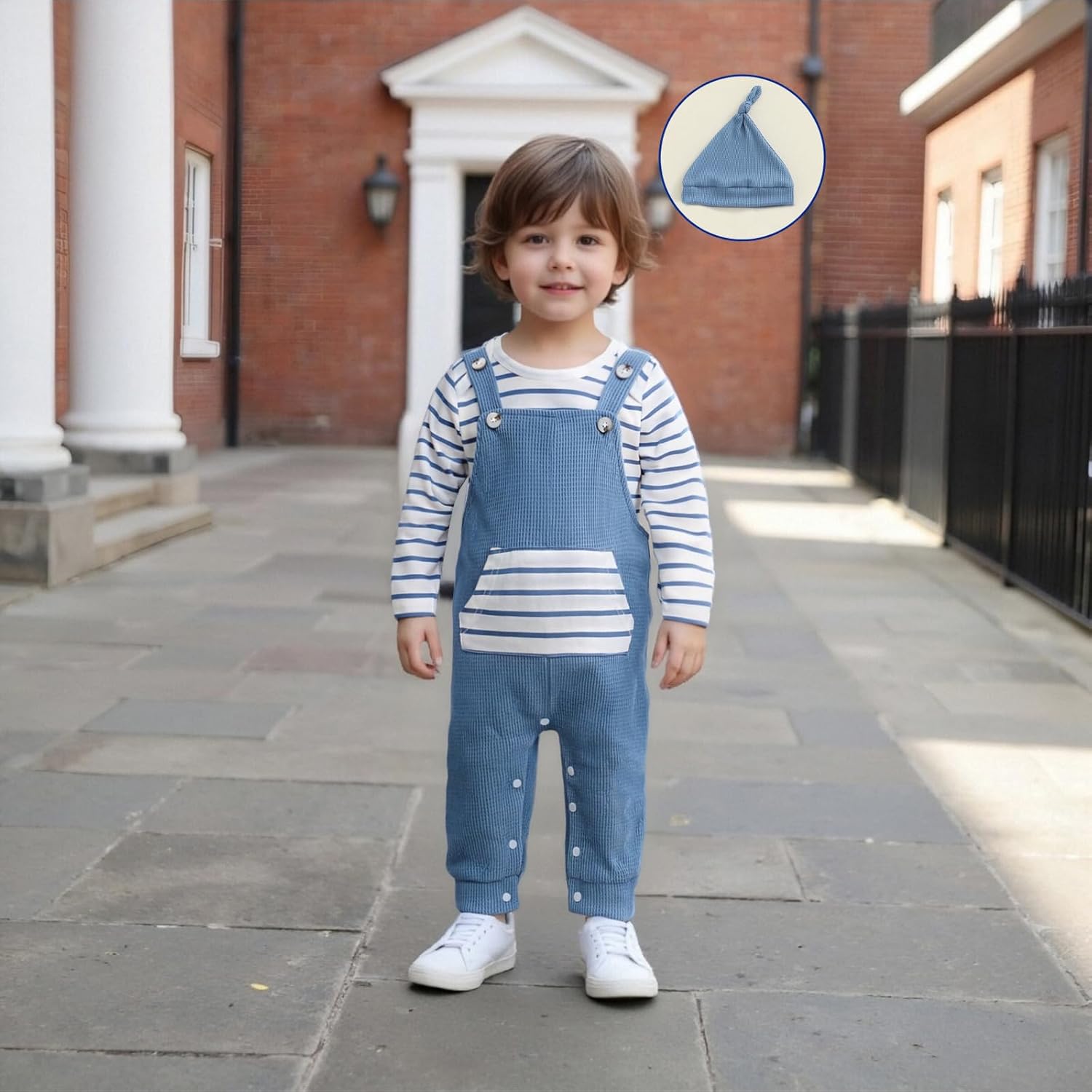 Newborn Baby Boy Summer Clothes Stripe Rompers Suspender Pants Hat Cute Coming Home Outfit 0 3 6 9 12 18 Months - Image 2