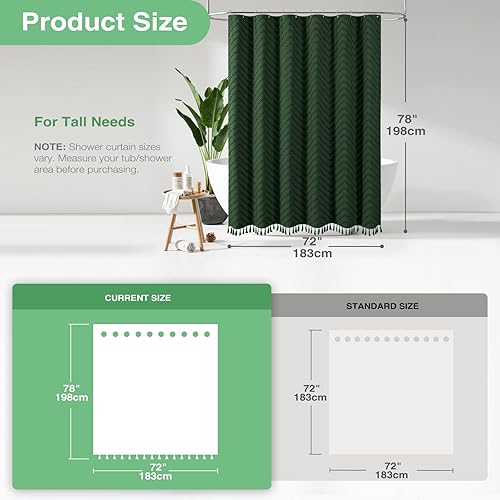 Vista 200 de Dynamene - Cortina de ducha, bohemia y rústica con rayas con chebrón en relieve, cortina texturizada para decoración de baño, juego de cortina A.