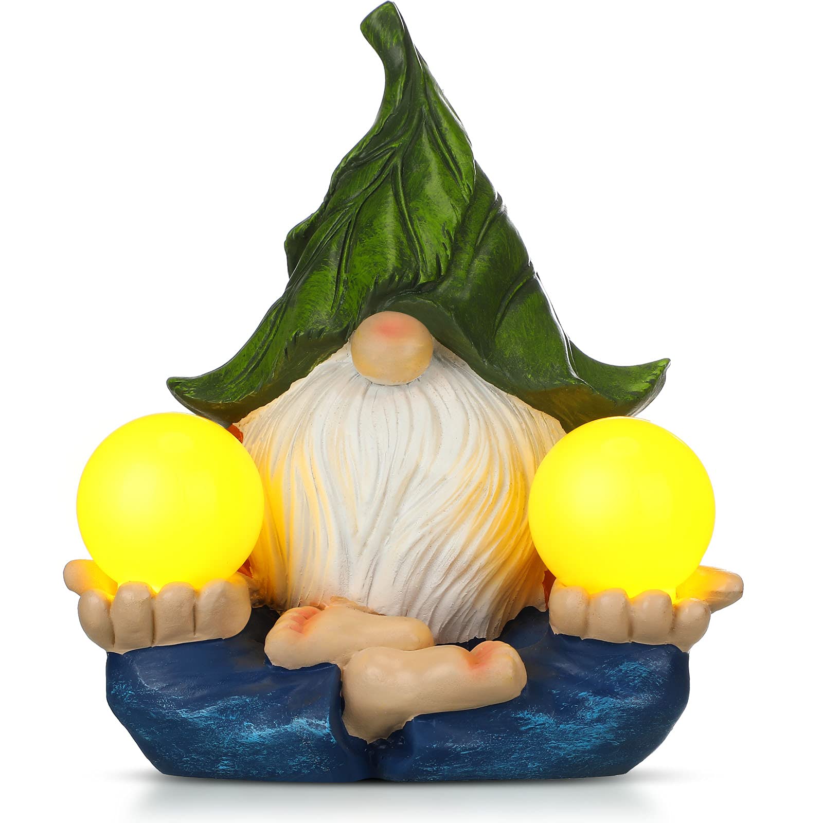 Resin Garden Gnome Statue Miniature Garden Gnome Collectible Figurine Indoor Outdoor Gnome Decorations with Warm LED Decorative Light in His Hand for Patio Lawn Yard Ornament Present, 7.9 x 6.7 Inches