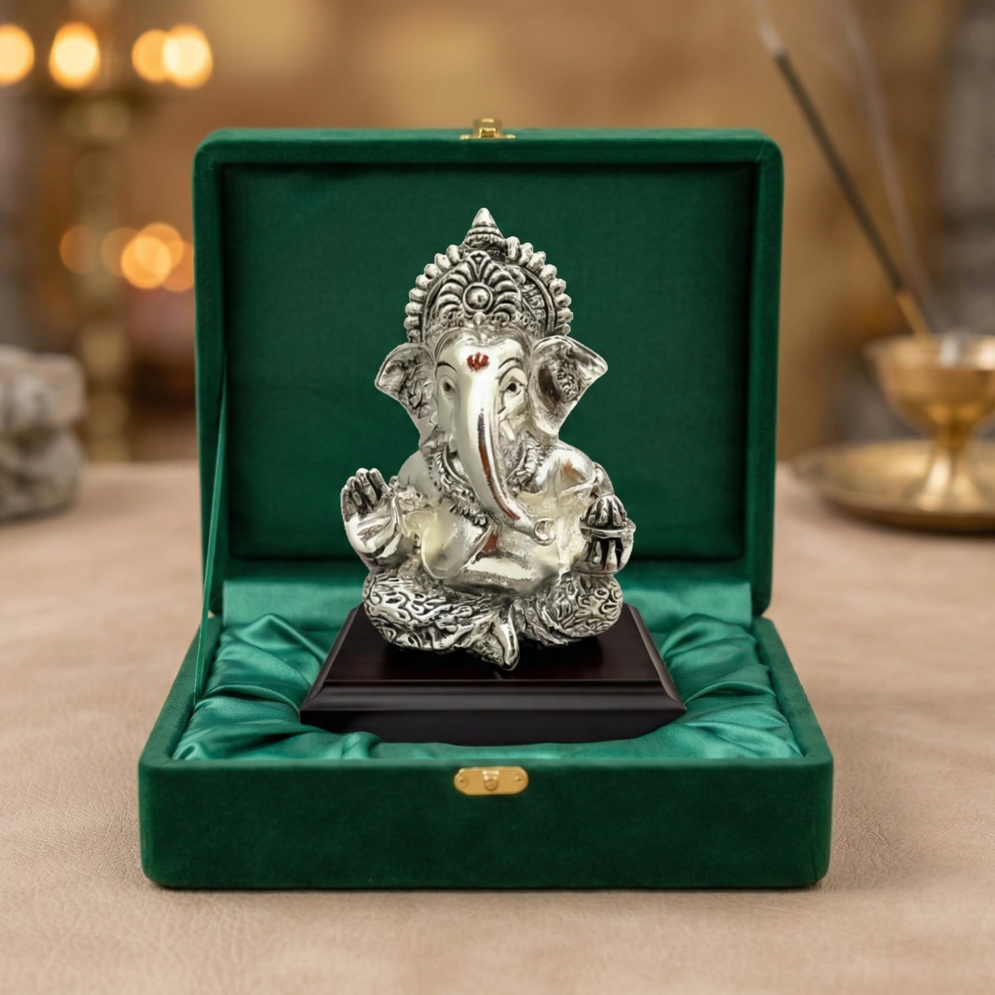 999 Silver Plated Lord Ganesha Idol Sitting with Intricate Detailing - Vighnaharta Showpiece for Prosperity and Good Fortune - Premium Anti-Tarnish Murti for Temple and Desk-image-2