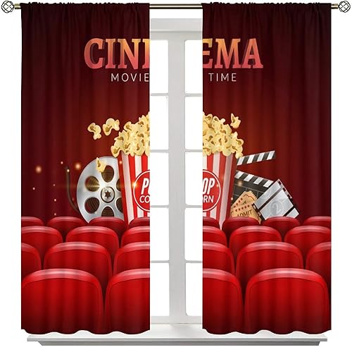 Miniatura 127 de Cortinas opacas para cine en casa, diseño retro moderno, tiras de película de palomitas de maíz para cámara de película, bolsillo para barra,
