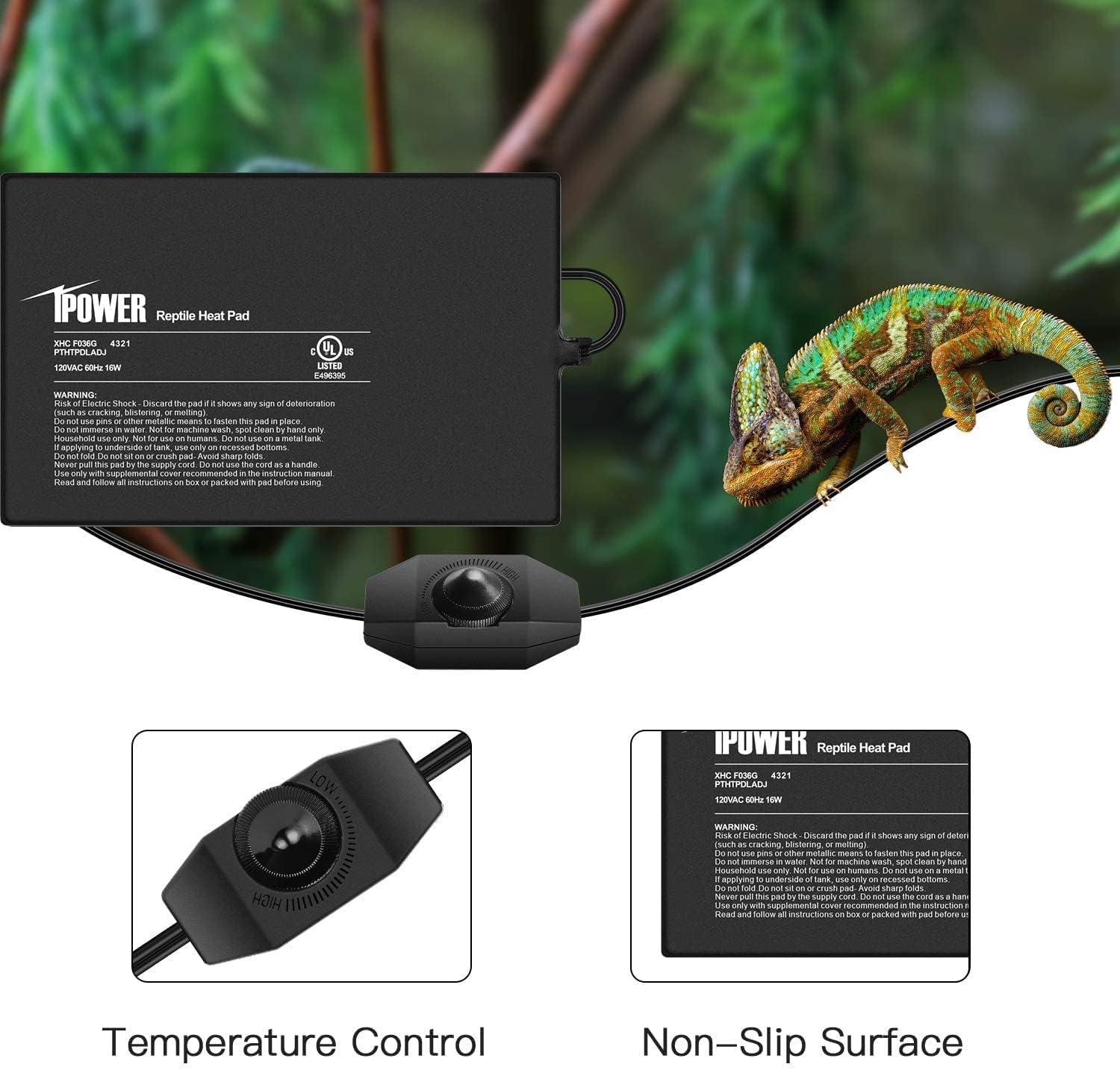iPower 8 by 12 Inch Reptile Heating Pad with Temperature Adjustable Controller Knob, Under Tank Warmer Terrarium Heat Mat for Reptiles and Amphibians
