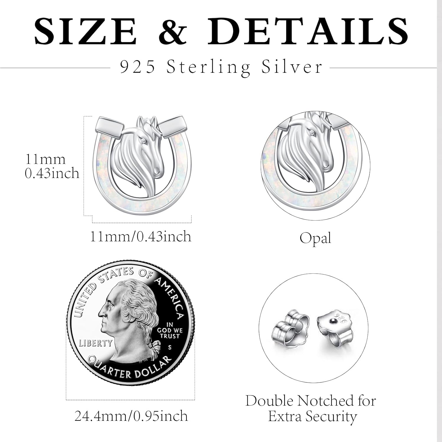 TRISHULA Horse Earrings 925 Sterling Silver Horseshoe Stud Earrings Animal Earrings Jewelry Gifts for Women Men - Image 3