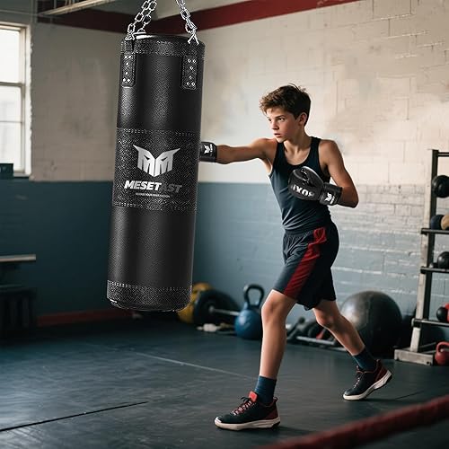 Miniatura 7 de Saco de boxeo para niños y adolescentes, saco de boxeo para niños de 2.7 pies con guantes de boxeo de 8 onzas para jóvenes, boxeo, artes marciales