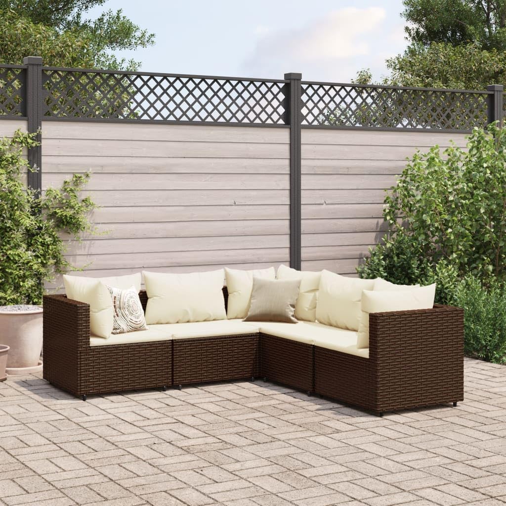 ShGaxin Set di mobili da giardino 5 pezzi e cuscini in rattan sintetico marrone, mobili da giardino esterno, set da giardino per esterni, set divano da giardino, mobili da esterno da giardino