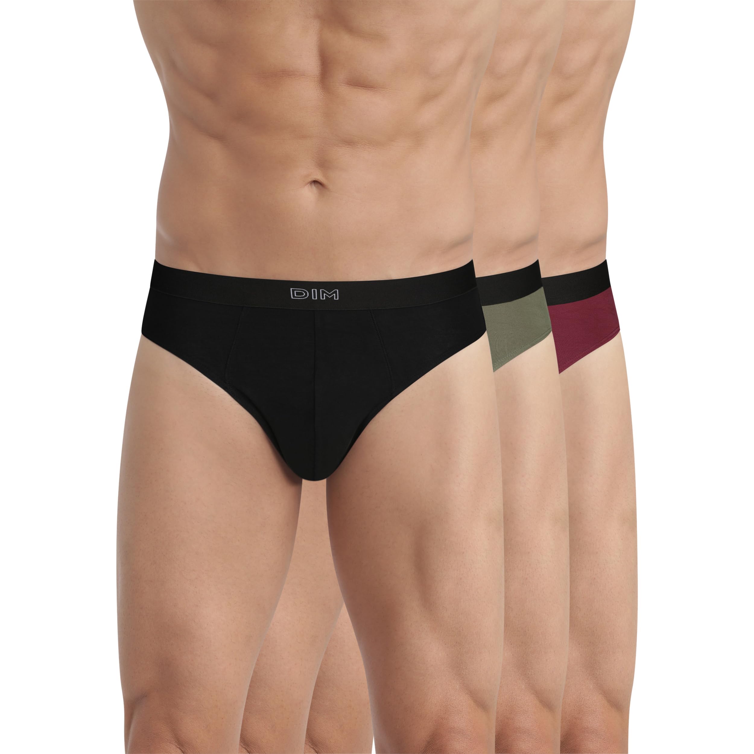 DIM Homme - Slip Pur Confort x3 | Coton Stretch | Maintien Quotidien | Ceinture Contrastée | Confort Moderne et Respirant
