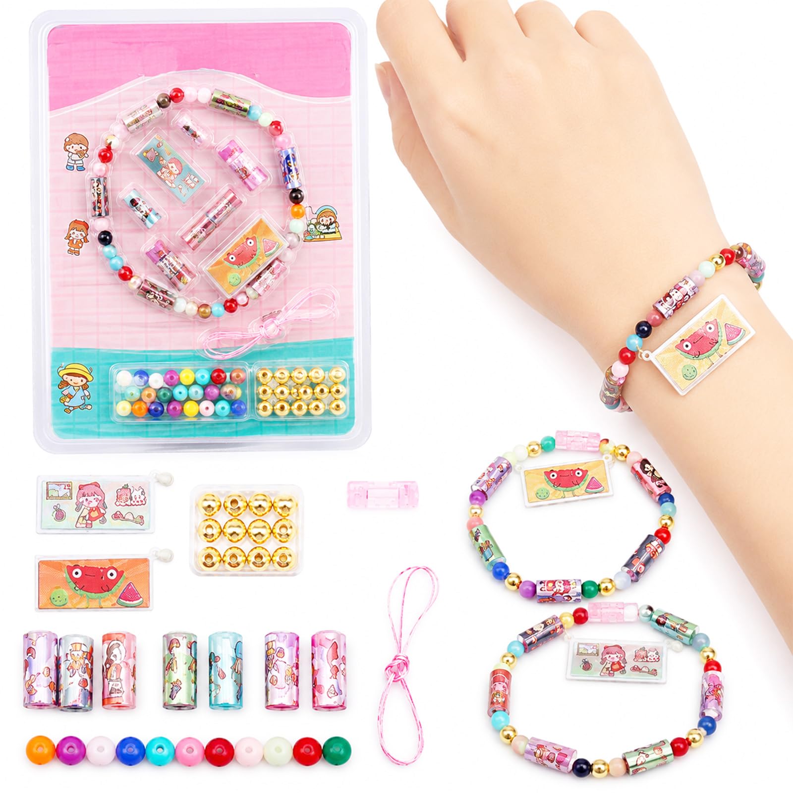 JRTEAY 140 Mini Sticky Rolls Bracelet, Sticker Bracelet Making Kit for Girls, Plastic Sticker Roll Bracelets Series for Kids, Suitable for DIY Stickers Jewelry Kit School Prize Party Favors