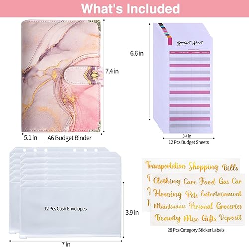 Miniatura 3 de Carpeta de presupuesto con sobres con cremallera, organizador de dinero A6 para efectivo con 12 sobres de efectivo, 12 hojas de presupuesto, 28