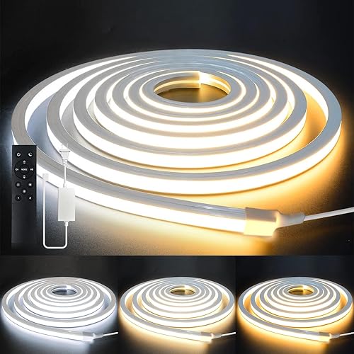 Tira de luces LED de 16.4 pies, 110-120 V, cuerda de luces de neón de silicona regulables, tira de luces de neón flexibles e impermeables para