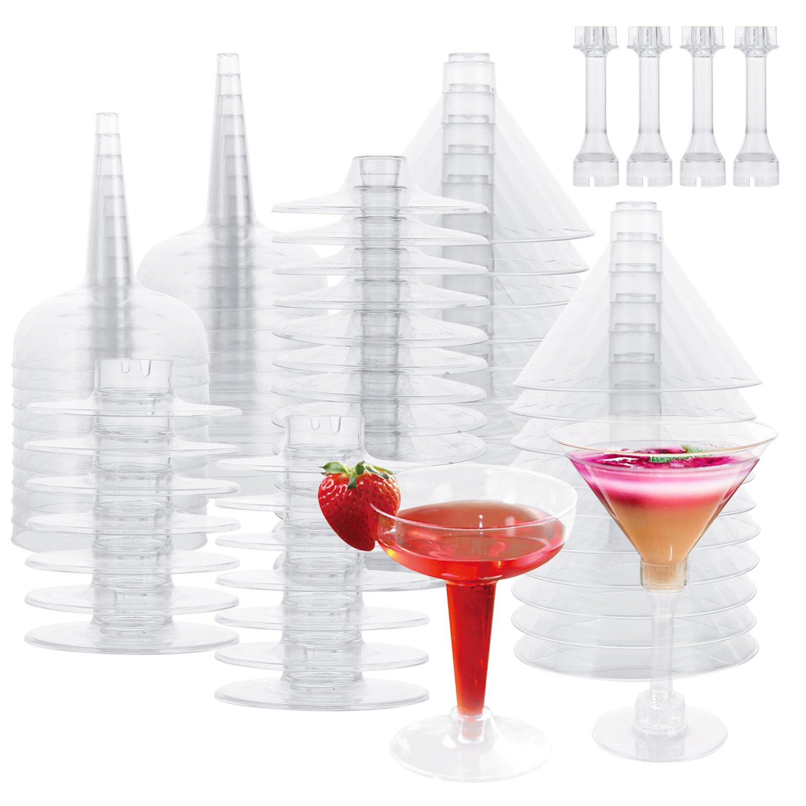 FWEEK 100PCS 2 Style Martini Glasses, 5/3.4 oz Clear Plastic Cocktail Glasses Reusable, Martini Plastic Cocktail Glasses Ice Cream Dessert Cups for Wedding, Birthday Party