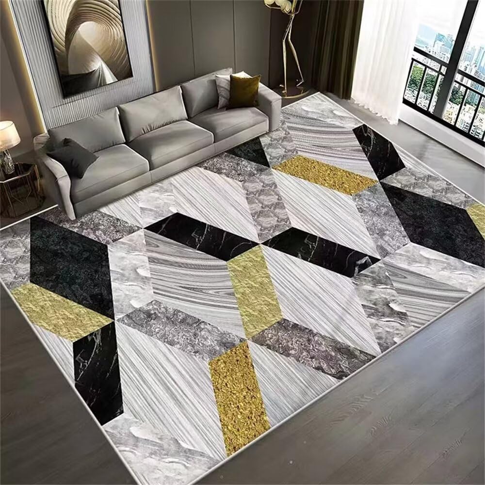 Tapis antidérapant géométrique gris-jaune 70X140CM durable pour chambre de bébé