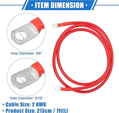 Miniatura 6 de VekAuto 1 par de cables inversores de batería de cobre, calibre 2 AWG, cable de batería de 7 pies, universal para automóvil, vehículo, RV,