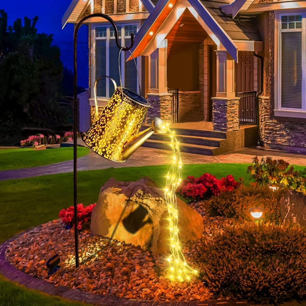 ASDFG Solar Watering Can Lights Waterproof Garden Decorations - Outdoor Large Fairy Lartern Hanging Retro Metal Kettle Light Star Art Decorative Lamp for Walkway Table Patio Lawn with Bracket