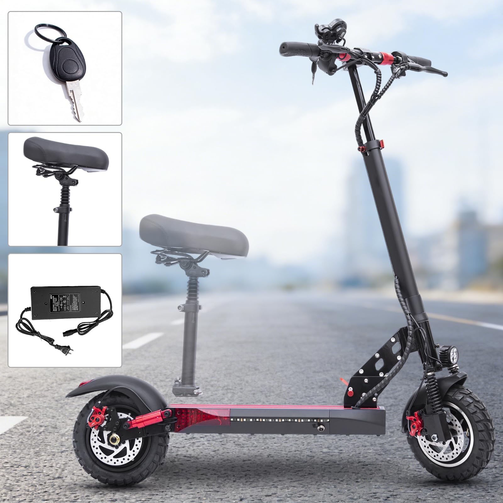 10“ Monopattino Elettrico Adulto, Doppia Sospensione Pieghevole Monopattino Elettrico Max 25 KM/H, Freno sistema di frenata scooter elettrico di, Freni Cicalino