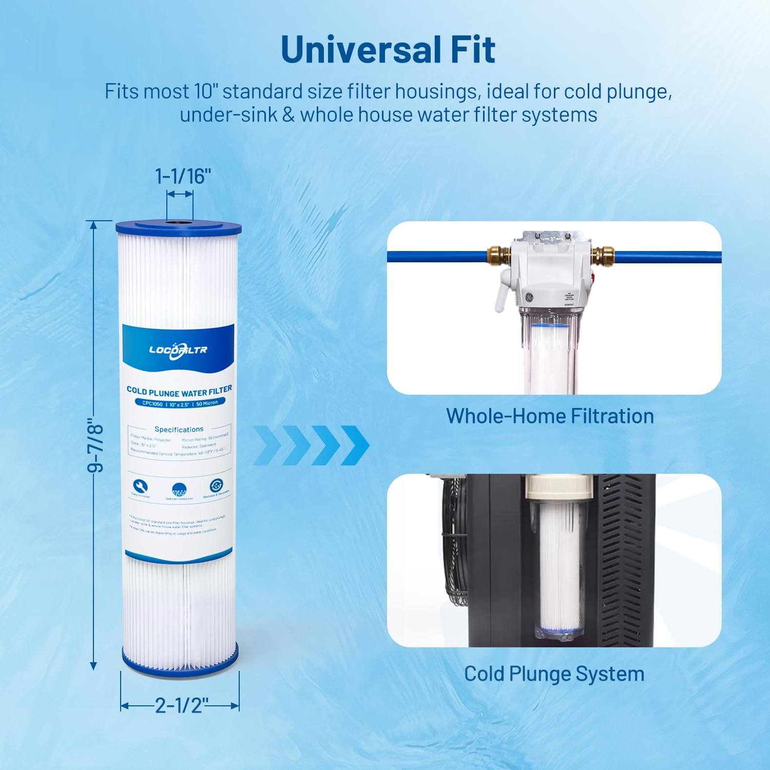 Cartucce di ricambio per filtro dell'acqua a immersione fredda, 50 micron, 25,4 x 6,3 cm, per sistemi di refrigerazione dell'acqua fredda, sotto il lavandino e per tutta la casa (confezione da 4)
