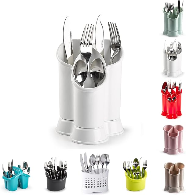 4 Compartments High Grade Plastic Sink Tidy Cutlery Drainer Caddy Holder, Utensil Drainer for Home and Kitchen Drain Box Sink Cleaning Up (White - Design 2)