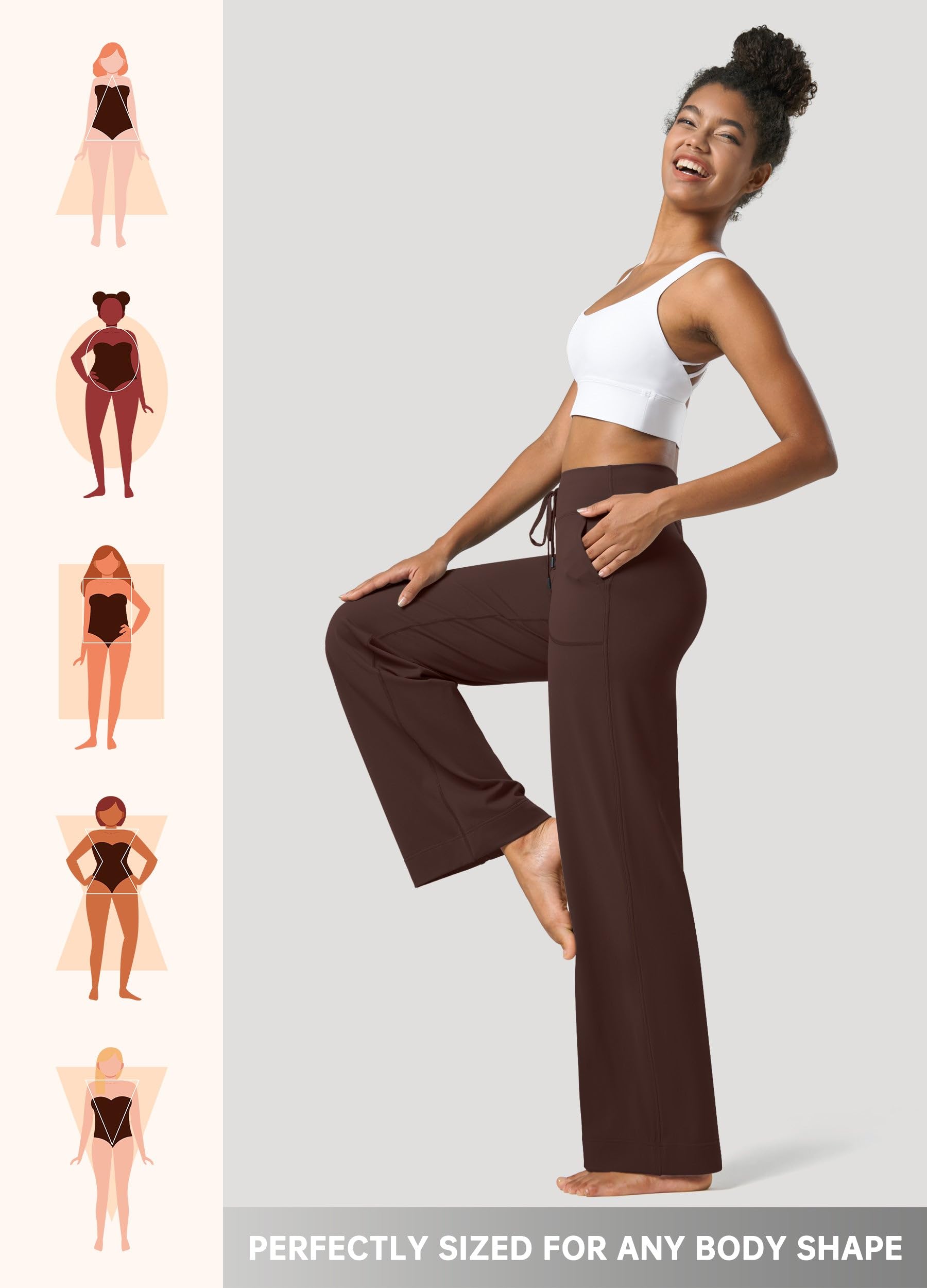 Willit Pantalones de yoga de pierna ancha para mujer, con bolsillos, cintura alta, elásticos, casuales, cómodos, de 73,6 cm y 78,7 cm
