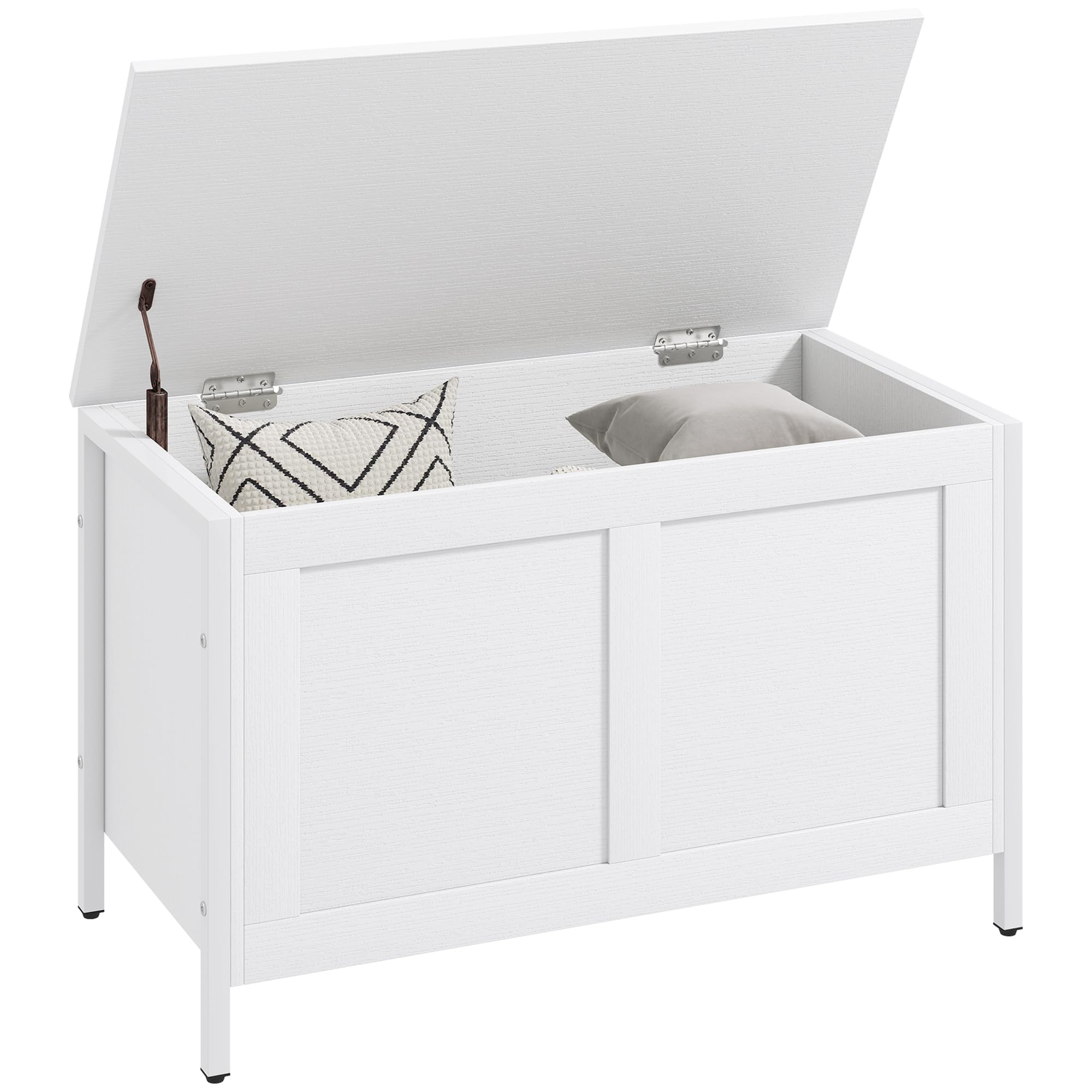 HOMCOM Camera da letto Cassapanca 95 L Panca di stoccaggio con coperchio Cerniera di sicurezza per corridoio Soggiorno 80x40x50 cm Bianco venato