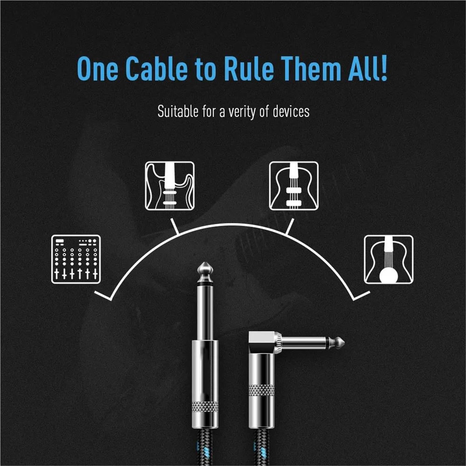 Pleciony Kabel Gitarowy Prosty Do Kąta Prostego | Tłumienie hałasu, aby zapewnić szybką i płynną transmisję sygnału, trwałe.(Type2 6m)