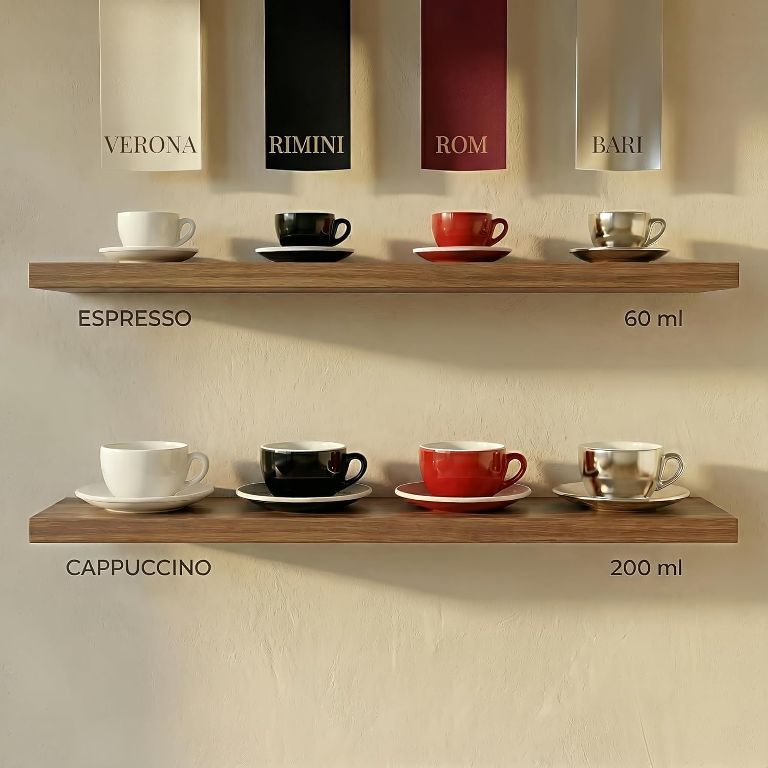 6 x filiżanki do cappuccino | Czerwone | Styl włoski | Gruboscienne i ciężkie | Nadają się do zmywarki | Zestaw 6 filiżanek do cappuccino z spodkami - Zestaw prezentowy